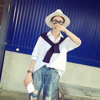 Mock Two-piece Tie Long-sleeve Blouse