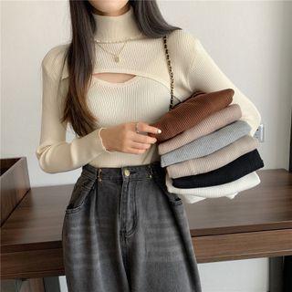 High-neck Cut-out Long-sleeve Knit Top