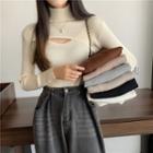 High-neck Cut-out Long-sleeve Knit Top