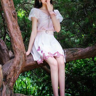 Short-sleeve Mesh Top / Butterfly Skort