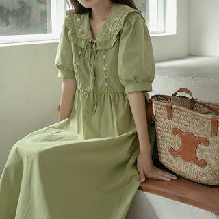 Floral Embroidered Frill Trim Short-sleeve Dress