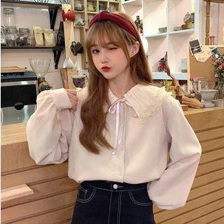Collared Balloon-sleeve Blouse