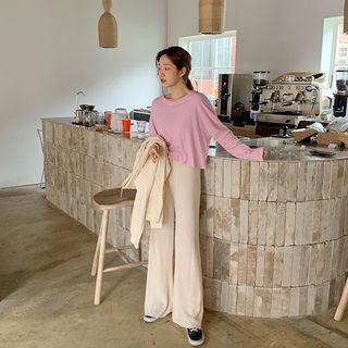 Drawcord Rib-knit Wide Pants