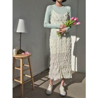 Spaghetti-strap Textured Long Pinafore Dress