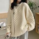 Plain Cable-knit Crew-neck Sweater
