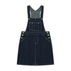 Contrast Stitching Denim Jumper Dress Dark Blue - One Size