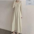 Long-sleeve Maxi Knit Dress Almond - One Size