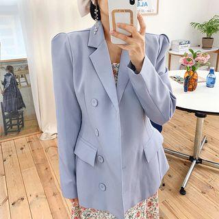 Puff-shoulder Button-side Pastel Blazer