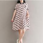 Short-sleeve Polka Dot A-line Shirt Dress