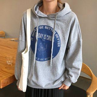 Print Hoodie / Midi A-line Pleated Skirt