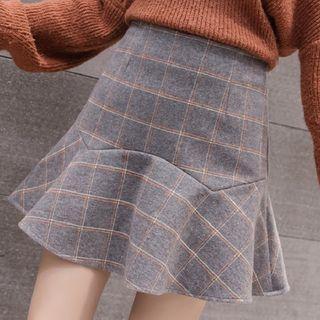 High-waist Plaid Tweed Skirt