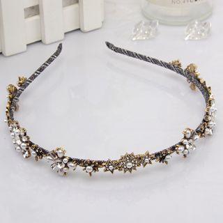 Faux Pearl Rhinestone Headband Gold Trim - White - One Size