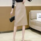 Faux Leather Slit Midi A-line Skirt