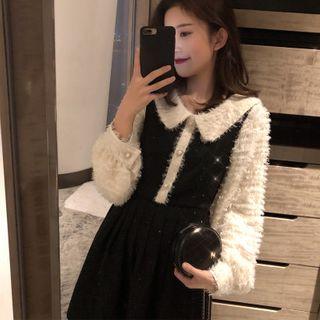 Collared Fringed Long-sleeve Mini A-line Dress