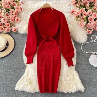 Set: Sleeveless Midi Knit Dress + Shrug