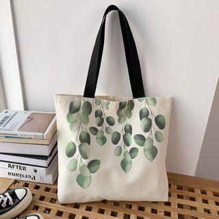Leaf Print Tote Bag Green Leaf - Beige - One Size