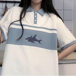 Two Tone Sleeve Printed Polo Shirt