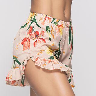 Flower Print Ruffle Hem Shorts