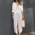 Slit Long Shirt White - One Size