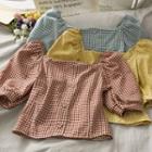 Gingham Wide-neck Crop Top