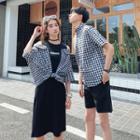 Couple Matching Short-sleeve Gingham Shirt / Mock Two-piece 3/4-sleeve Dress / Shorts
