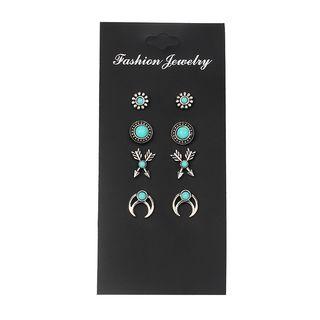 Set Of 4: Stud Earring Set Of 4 - Green & Silver - One Size