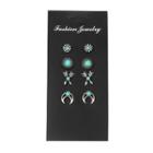Set Of 4: Stud Earring Set Of 4 - Green & Silver - One Size