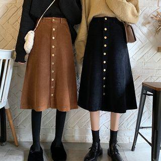 Buttoned Corduroy A-line Midi Skirt
