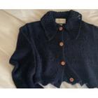 [dearest] Collared Cropped Pointelle Cardigan (navy Blue) One Size
