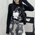Long-sleeve Print Asymmetric T-shirt