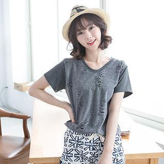Short-sleeve Distressed Top