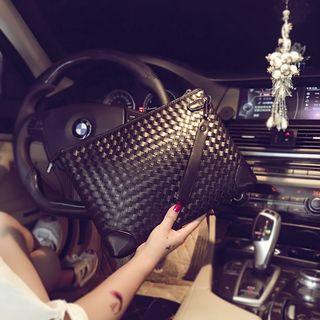 Faux-leather Woven Clutch Bag