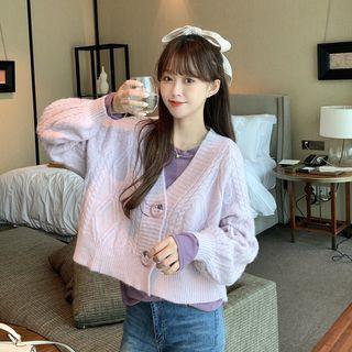 Puff-sleeve Cable Knit Cardigan / Top