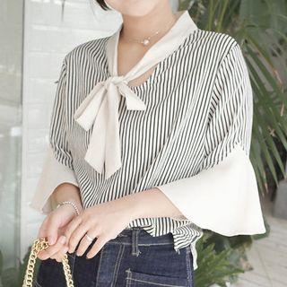 Striped 3/4 Sleeve Chiffon Top