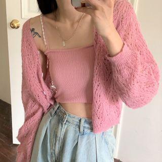 Faux Pearl Camisole Top / Cropped Cardigan