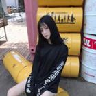 Long-sleeve Round Neck Lettering T-shirt