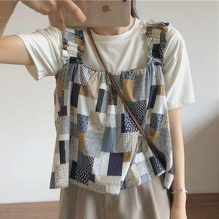 Sleeveless Plaid Top Blue & White & Yellow Plaid - White - One Size