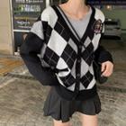 Diamond Check Design Cardigan As Shown In Figure - One Size