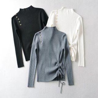 Long Sleeve Mock-neck Drawstring Sweater