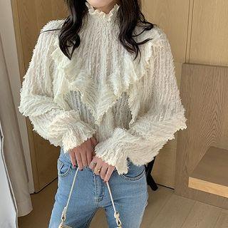 Mock-turtleneck Fringed Chiffon Blouse