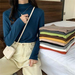 Plain Semi High-neck Skinny Knit Top