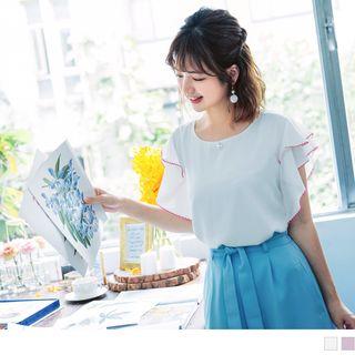 Contrast Trim Flutter Sleeve Top