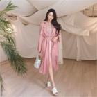 Linen Blend Long Trench Coat With Sash
