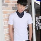 Mock Two-piece Short-sleeve Collared Top