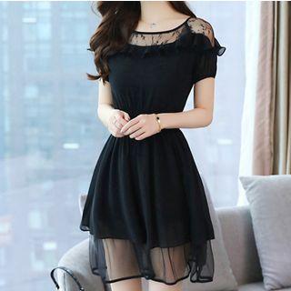 Short-sleeve Panel A-line Chiffon Dress