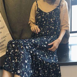 V-neck Floral Spaghetti Strap Midi Dress