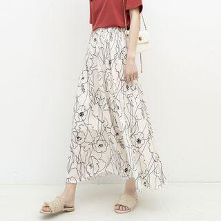 Print Midi Skirt Almond Beige - One Size