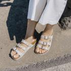 Buckled Triple-strap Cork Slide Sandals