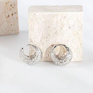 Cutout Sterling Silver Hoop Earring 1 Pair - Es1231 - Silver - One Size