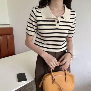 Striped Knit Polo Shirt / Mini Dress